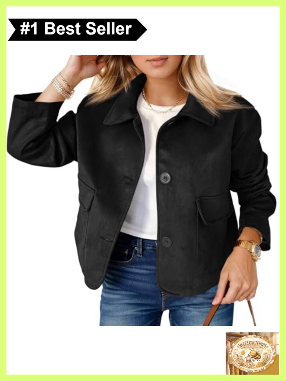 Faux Suede Cropped Button Down Jacket Casual Women's Coat